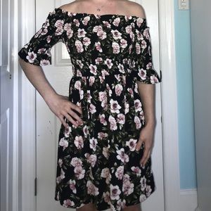 Strapless black floral dress